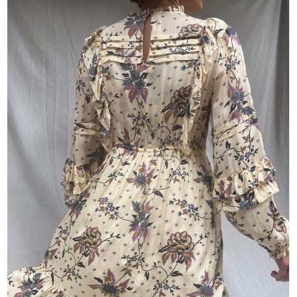 Scotch & Soda Floral Print Ascari Midi Dress Cream Flowy Feminine Size Medium - Picture 2 of 16